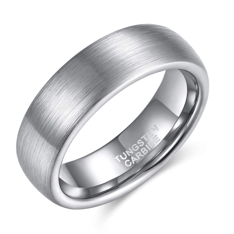 TRUMIUM 6mm Mens Womens Tungsten Ring Brushed Matte Dome Silver Wedding Band Comfort Fit Size 10.5 - Image 2